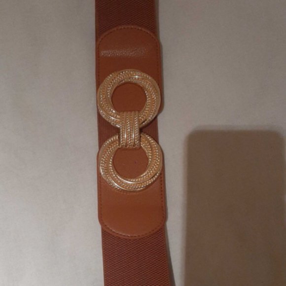 Brown Round Buckle Wide Elastic Belt - Picture 4 of 6